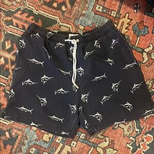 Navy Blue Swim Shorts with Marlin Print